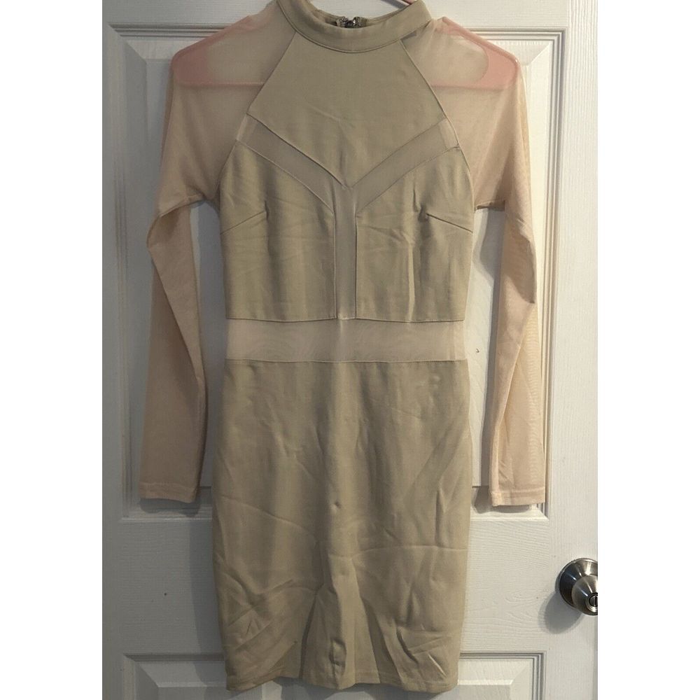 Love‎ Culture Mesh Sheer Cut Out party dress clubwear Slip Dress Size S Beige